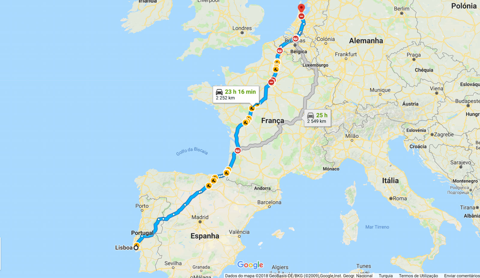 Mapas com Distâncias entre Portugal e as Capitais Europeias