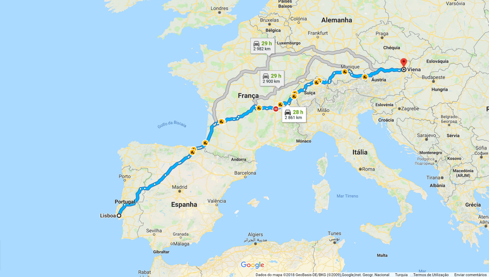 Mapas com Distâncias entre Portugal e as Capitais Europeias