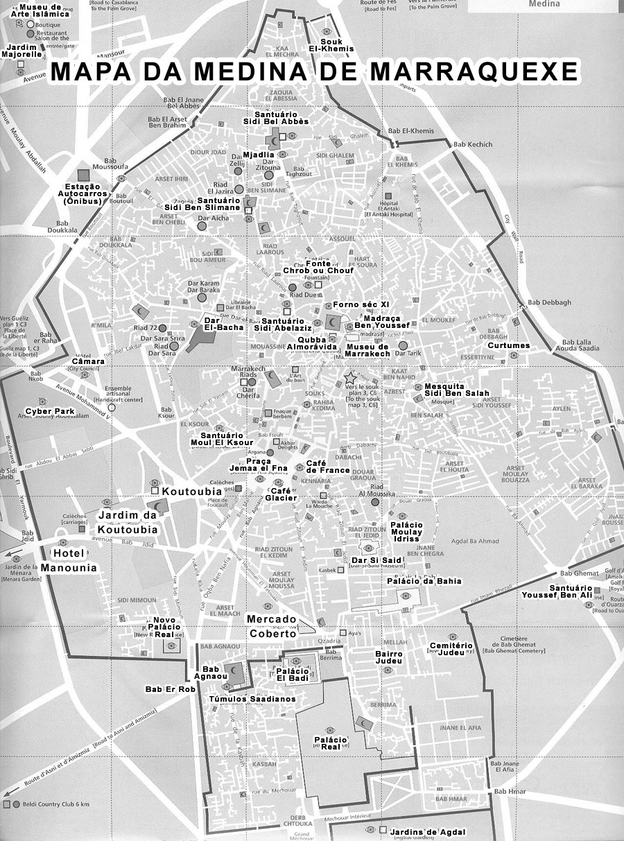 Mapa dos Principais Monumentos de Marraquexe