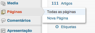 Criar nova pagina no site WordPress