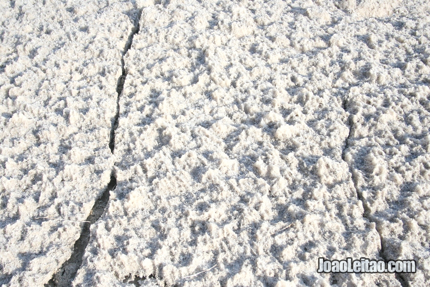 Sal seco no chão da praia do Mar Morto em Israel