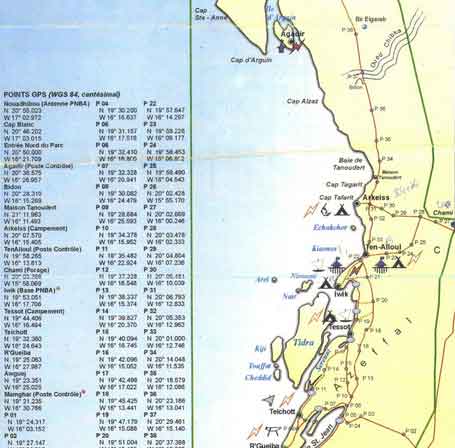 Mapa do Parque Nacional do Banco de Arguim, Mauritânia