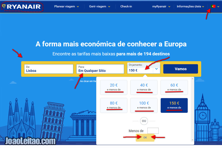 Como pesquisar e reservar um voo low cost no site da Ryanair