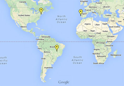 Mapa de Nova Iorque no Mundo, Lisboa Portugal, Brasília Brasil