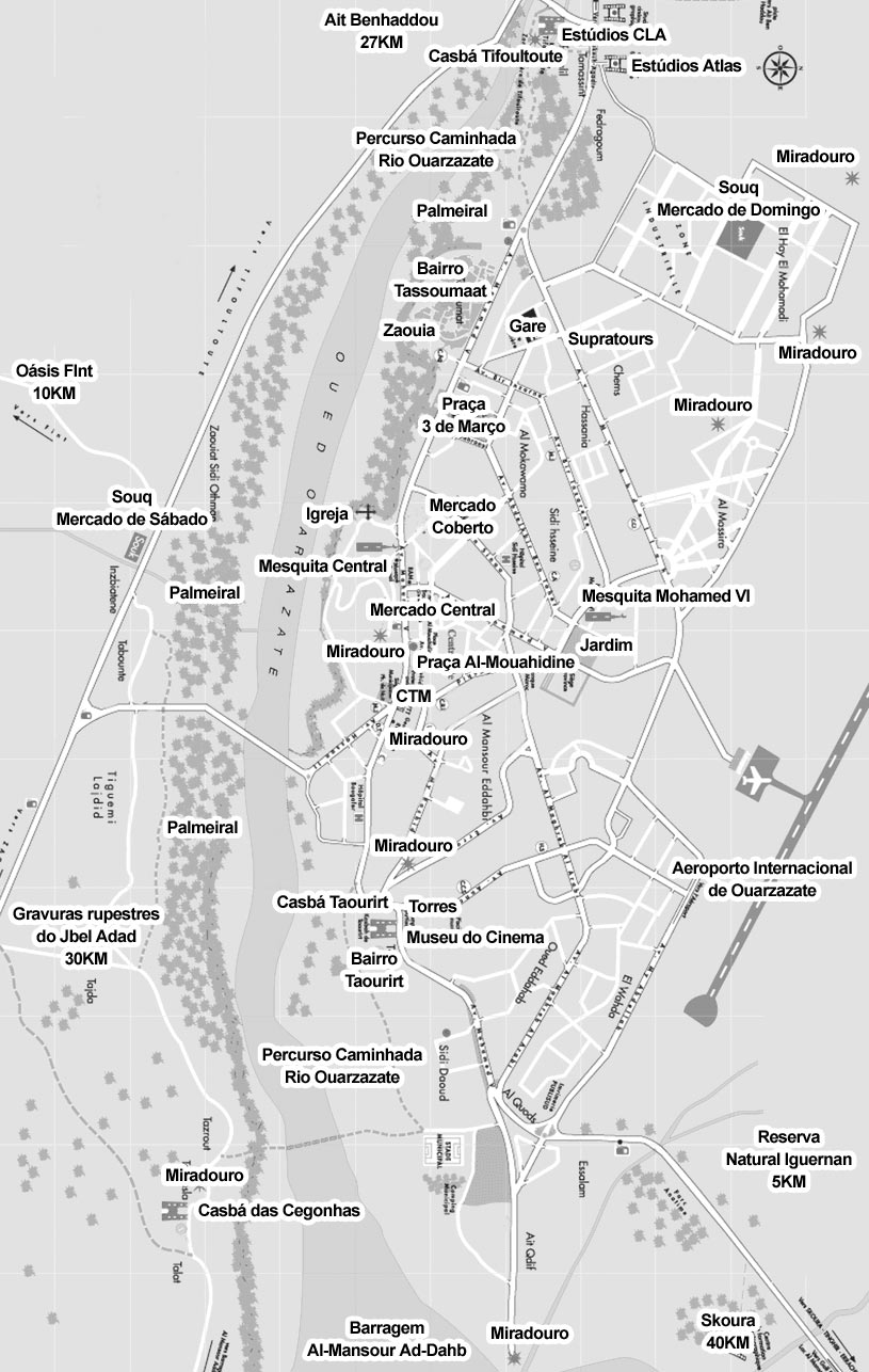 Mapa dos Principais Monumentos de Ouarzazate 