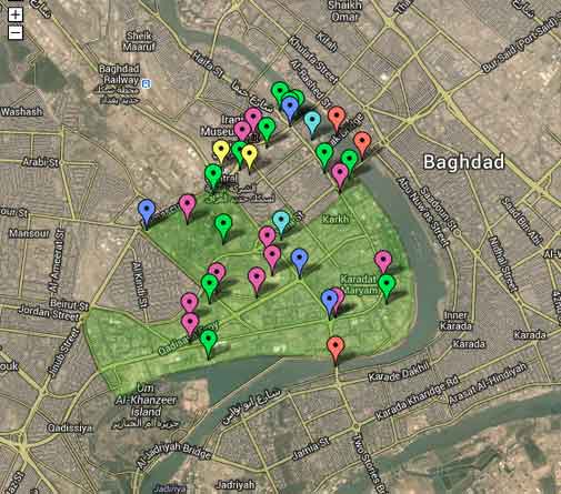 Mapa da Zona Internacional no Baghdad, Iraque