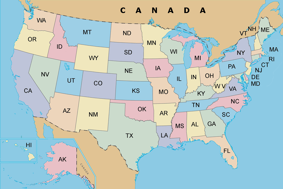 Mapa dos Estados dos Estados Unidos da América, EUA Mapas, States USA Mapas