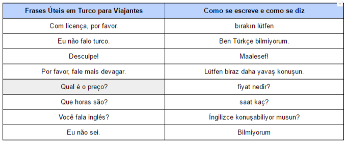 Frases Úteis em Turco para Viajantes (imagem)