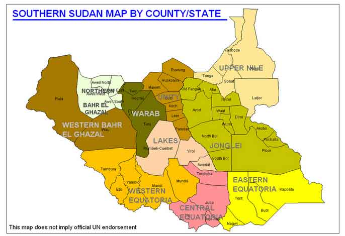 Mapa do Sudão do Sul