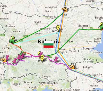 Mapa das minhas viagens pela Bulgária 72