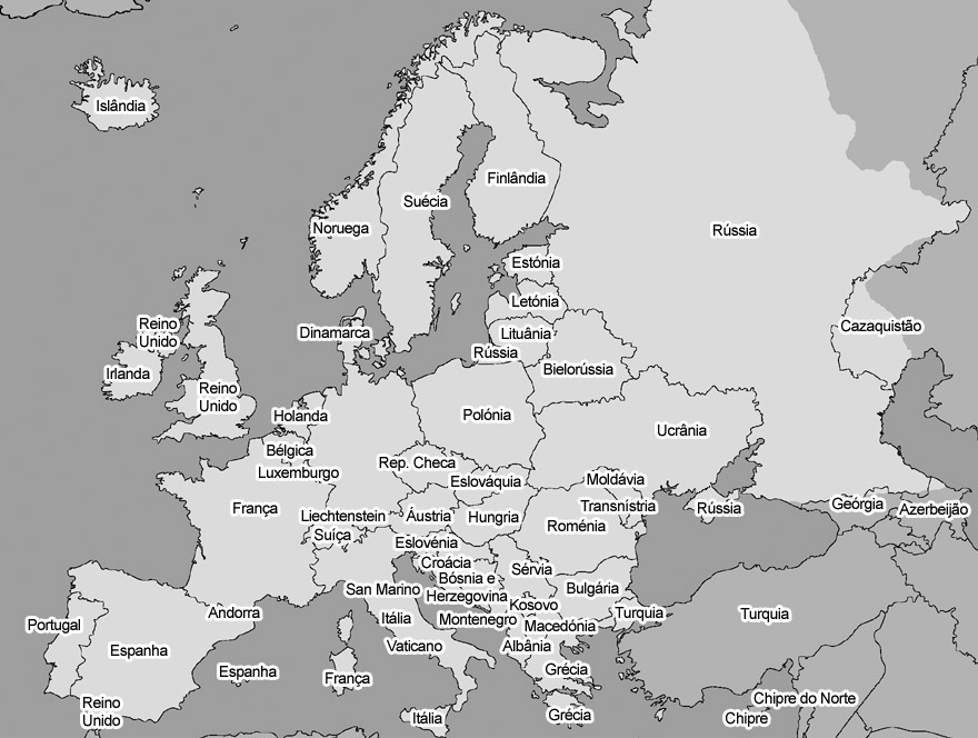 Mapa com todos os países do continente europeu