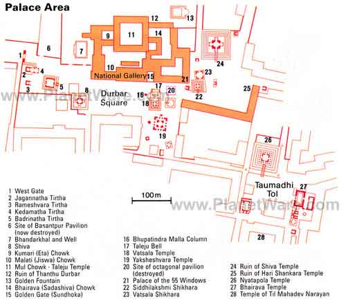 Mapa da Durbar Square em Bhaktapur Nepal