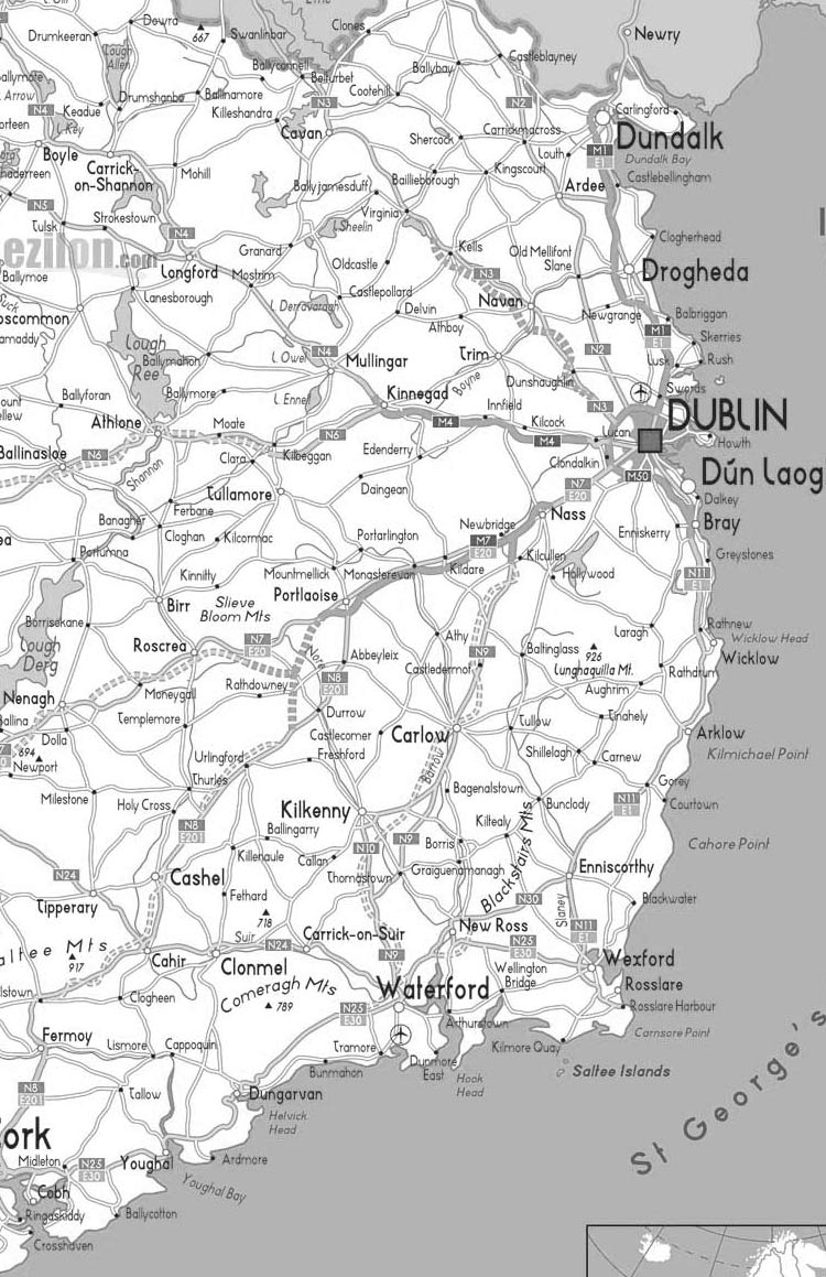 Mapa da Irlanda na zona de Dublin