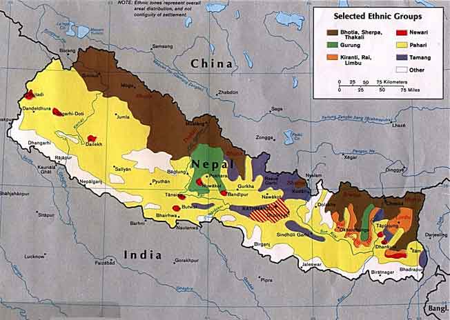 Mapa dos grupos étnicos do Nepal