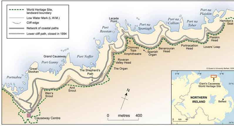 Mapa da Giant's Causeway, Irlanda do Norte