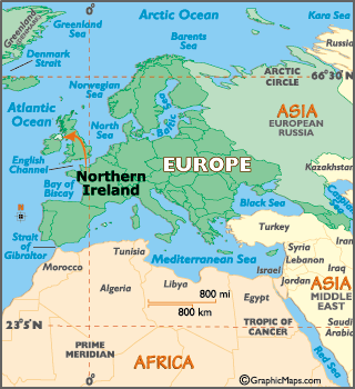 Mapa da Irlanda do Norte no mundo