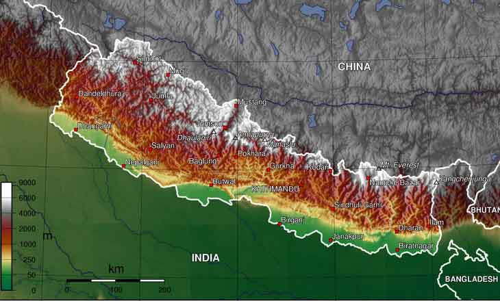 Mapa topográfico do Nepal