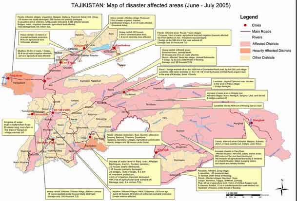 Mapa Zona de Desastres Naturais no Tajiquistão