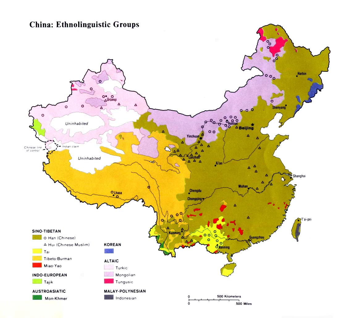 Mapa dos Grupos Etno-linguísticos na China 18