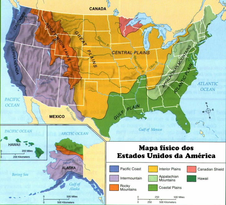 Mapa dos Estados dos Estados Unidos da América, EUA Mapas, States USA Mapas