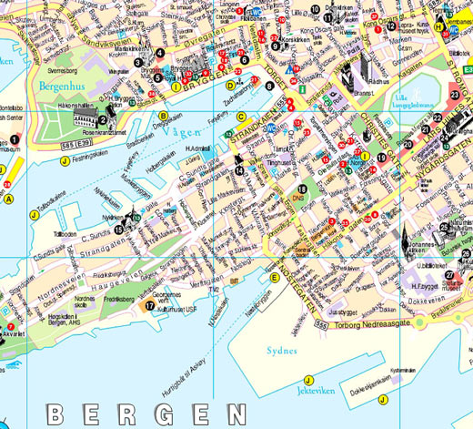 Mapa Turistico de Bergen, Noruega