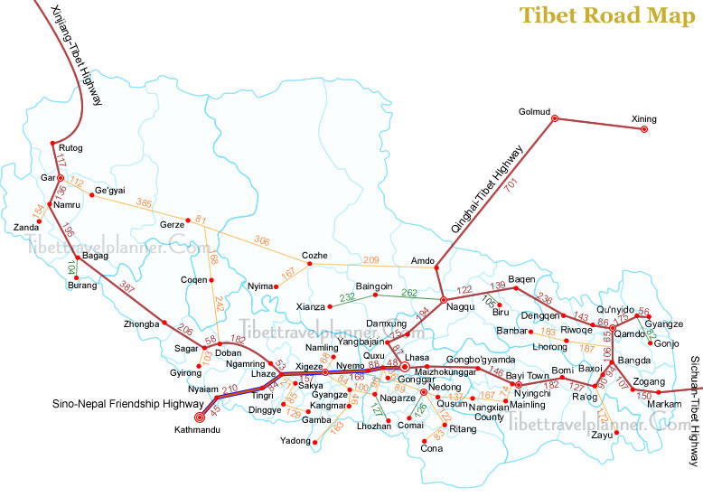 Mapa de Estradas Tibete China