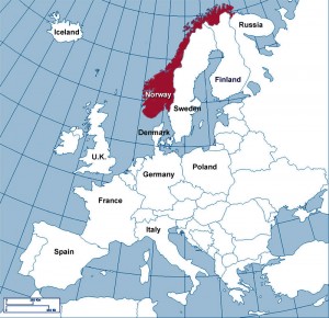 Mapa da Noruega na Europa