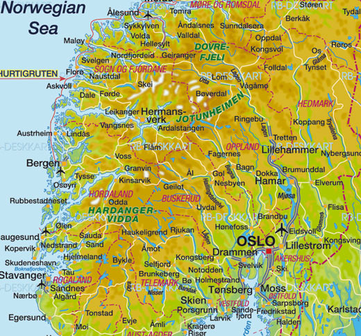 Mapa do Sul da Noruega