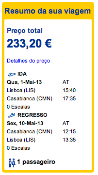 Bilhete avião Lisboa Casablanca em Marrocos