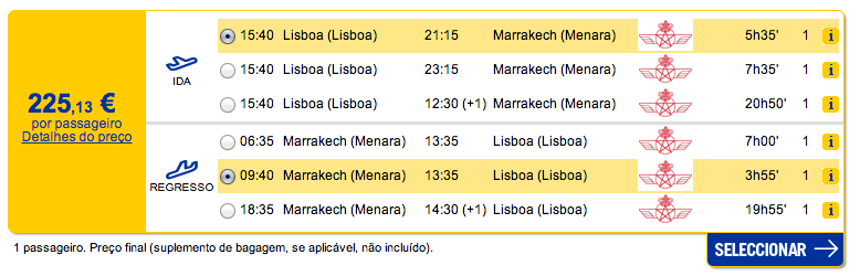 Bilhete avião Lisboa Marrakech em Marrocos