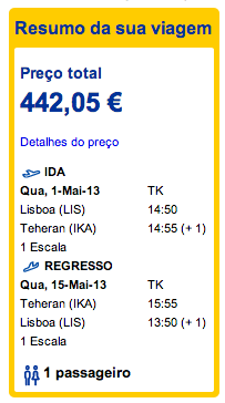 Bilhete aviao Lisboa Teerao no Irao