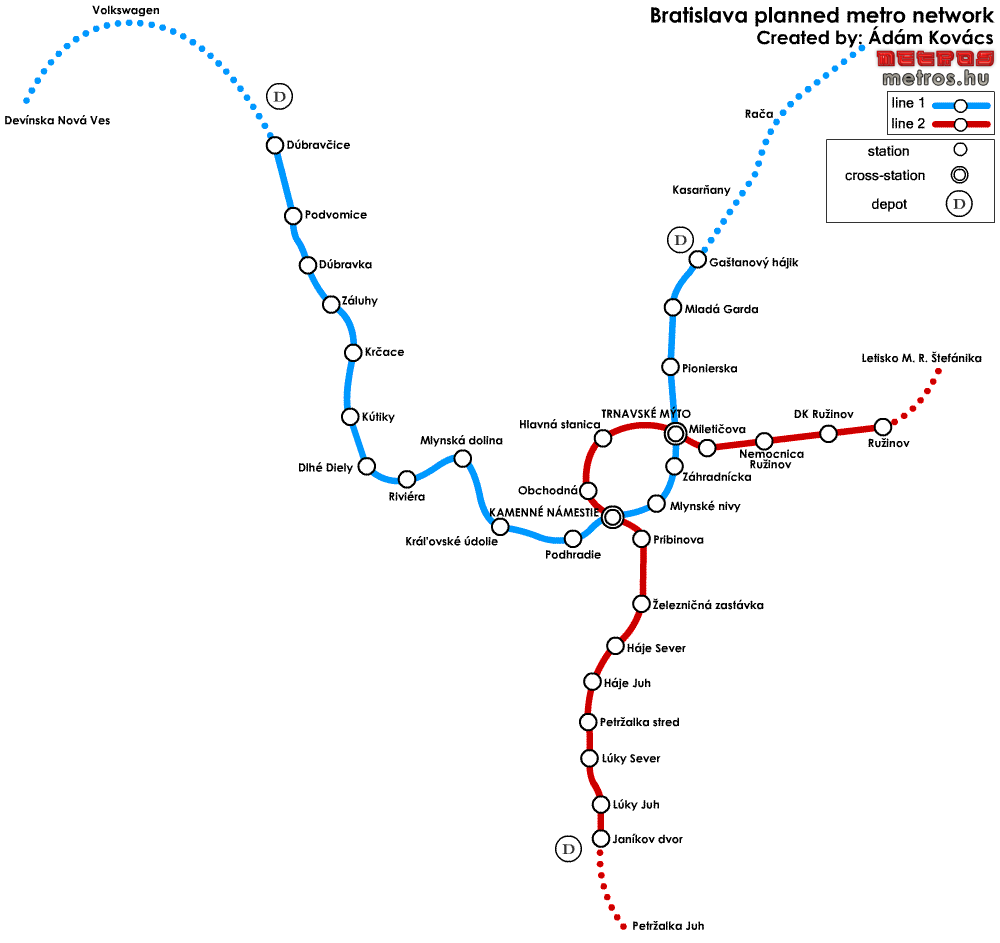 Mapa Metro Bratislava, Eslováquia 1