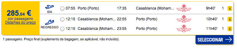 Bilhete avião Porto Casablanca em Marrocos