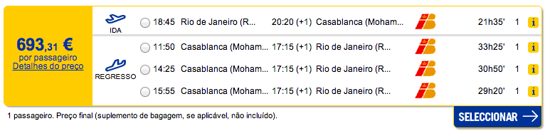 Bilhete avião Rio de Janeiro Casablanca em Marrocos