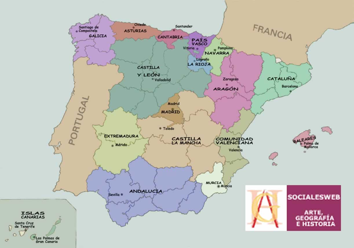 Mapas das Regiões e Comunidades Autónomas de Espanha 1