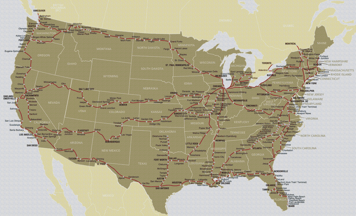 Mapa Linha de Comboio dos Estados Unidos