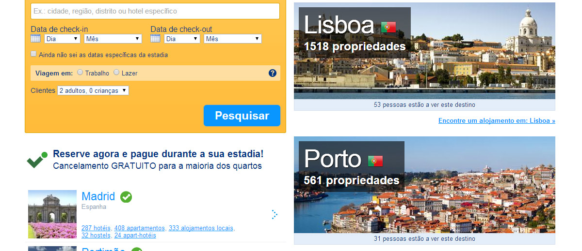 Site para encontrar hoteis - booking.com