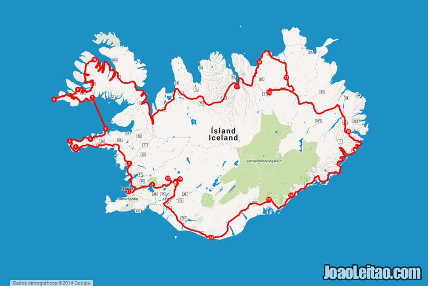 mapa do anel viário + Península dos Fiordes Ocidentais – conduzir pela Islândia