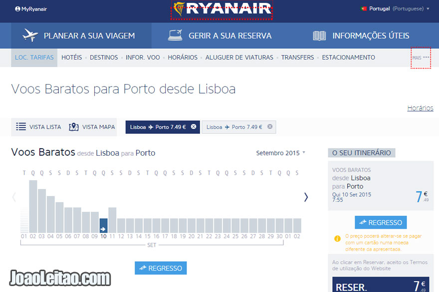 Avião Lisboa Porto pela Ryanair