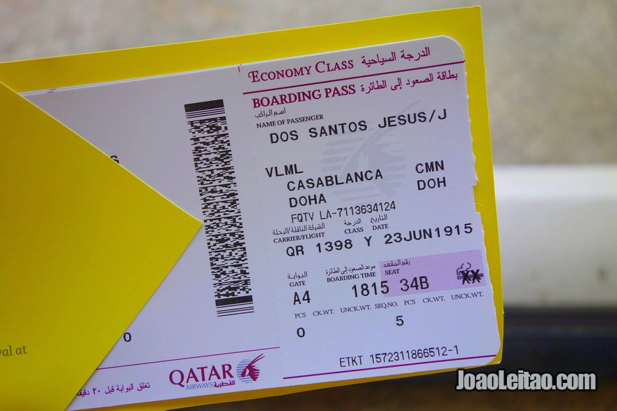 Cartão de embarque também chamado de boarding pass