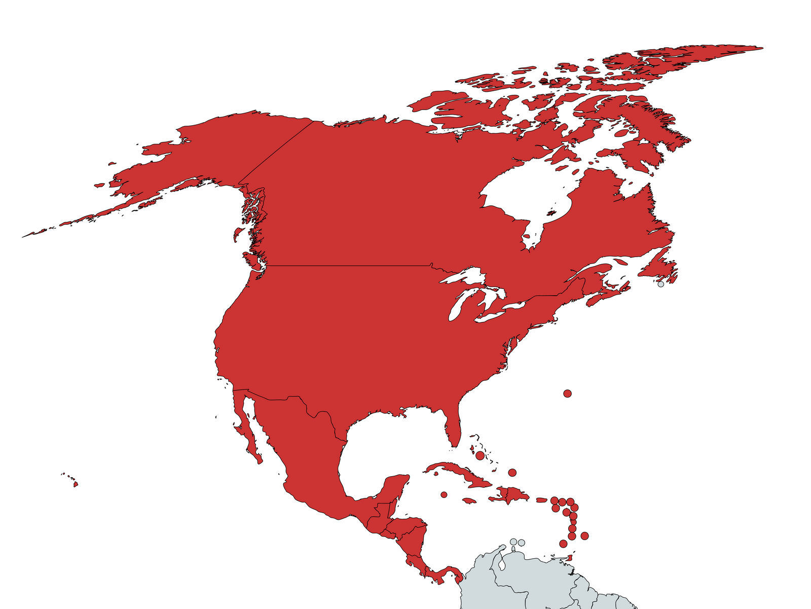 MAPA AMERICA DO NORTE, CENTRAL E CARAIBAS