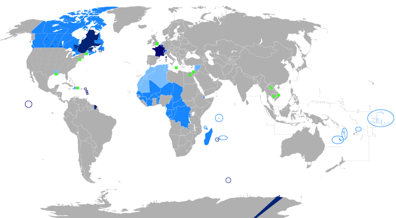 Mapa de paises onde se fala frances