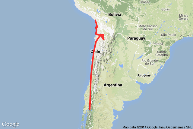 Map of route in Chile