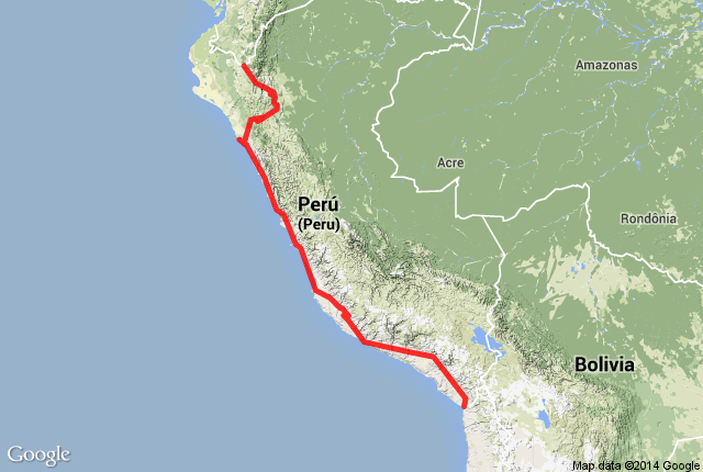 Map of route in Peru