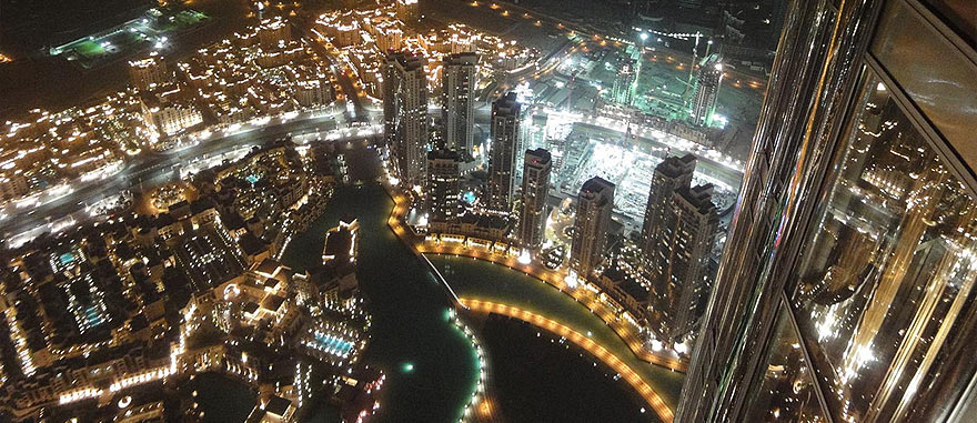 Dubai by night from the top of the 2722 feet Burj Khalifa