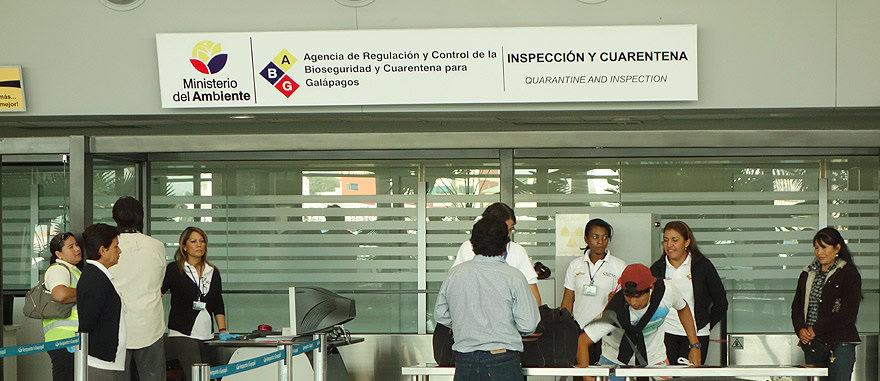 Inspecção de quarentena no aeroporto das Galápagos