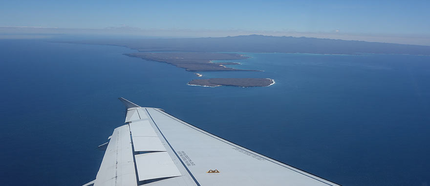 Airplane arriving to Baltra Island at Seymour Airport in the Galapagos