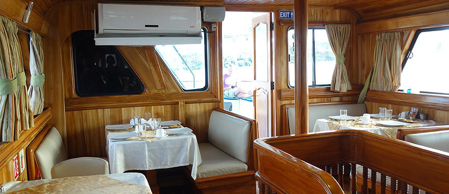 Main Dining Area of Estrella del Mar Galapagos Cruise