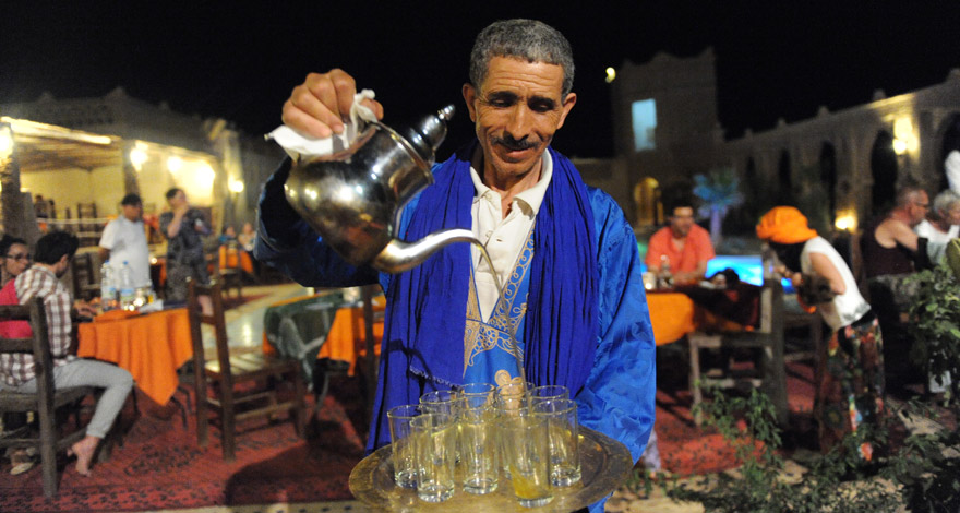Serving Moroccan mint tea in Sahara Desert