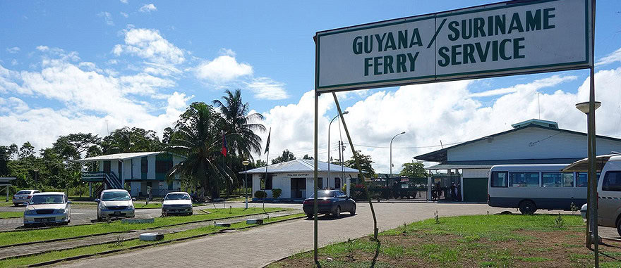 Border of Guyana with Suriname - ferry service across the river